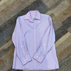 Bugatchi shirt, pink and purple, and it’s got a silver cast to it